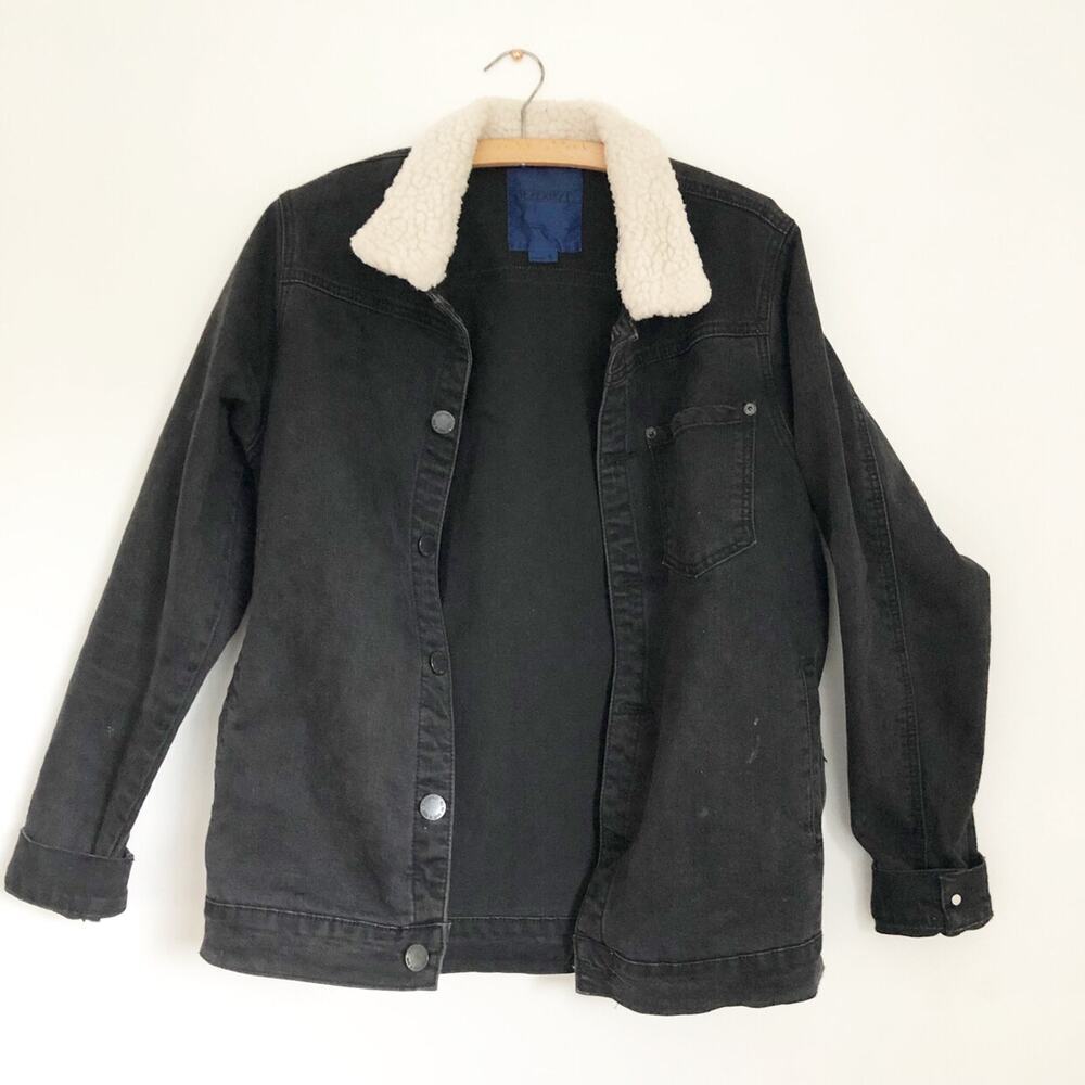 Ezekiel Oversized Black Denim Jacket With Sherpa Collar